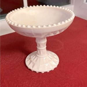 Jeannette Glass Shell Pink Milk Glass Pedestal Compote